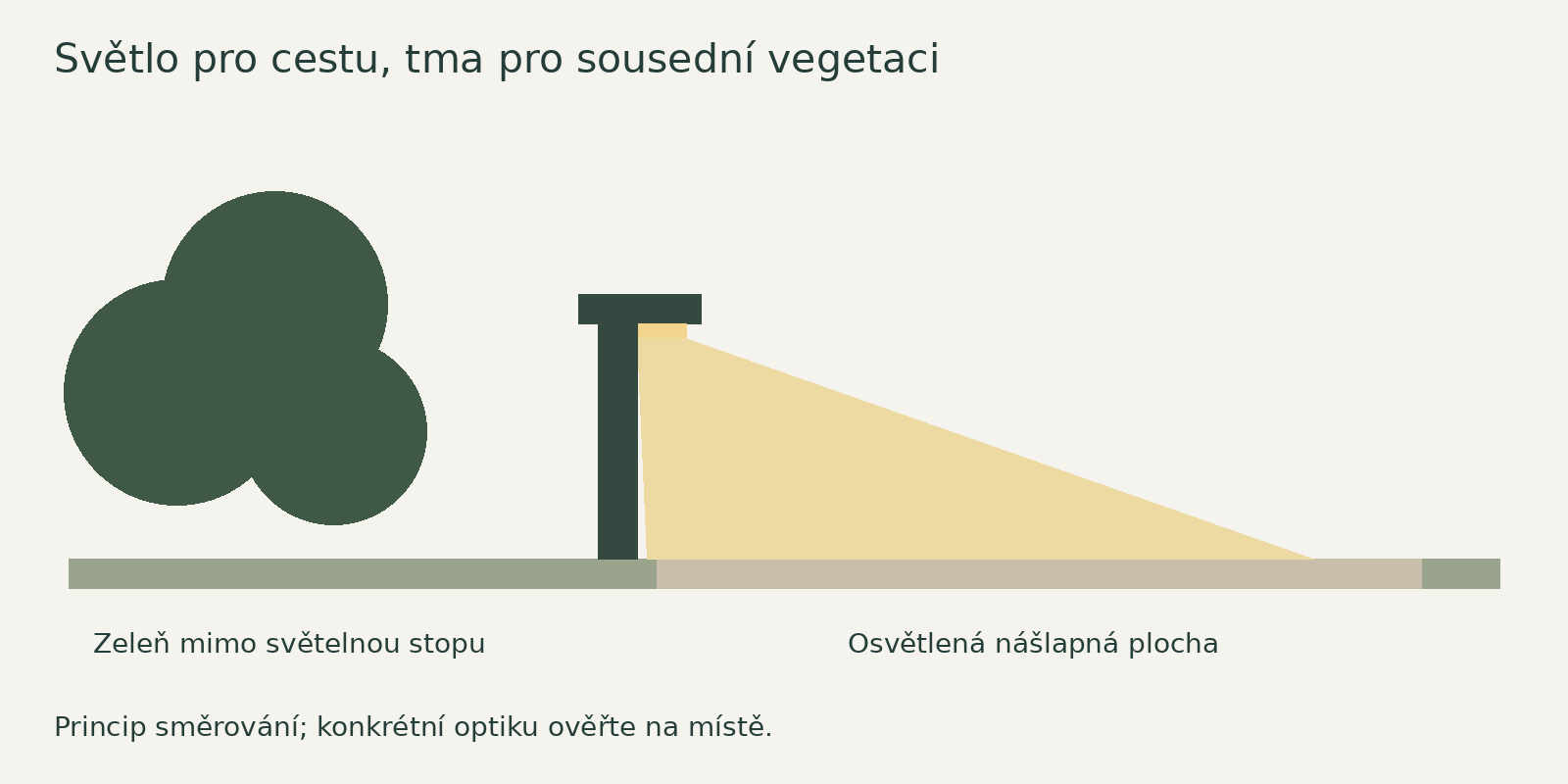 Směrujte světlo na potřebnou cestu a sousední vegetaci ponechte mimo přímou světelnou stopu.