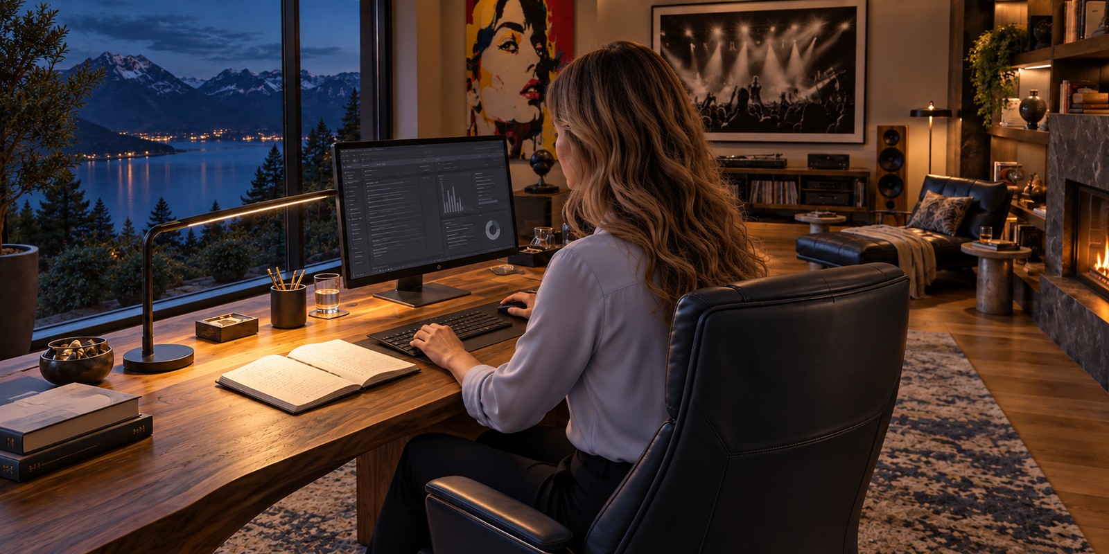 Večerní práce s monitorem a papírem při místním a okolním světle
